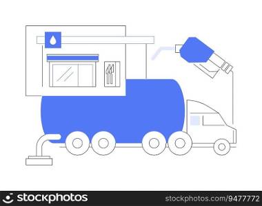 Wholesale petroleum distribution abstract concept vector illustration. Worker delivers fuel to gas station, oil industry, diesel distribution, petroleum products marketing abstract metaphor.. Wholesale petroleum distribution abstract concept vector illustration.