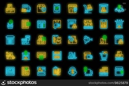 Wholesale store icons set outline vector. Supplier market. Seller shop neon color on black. Wholesale store icons set vector neon