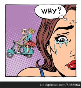 Why girl crying love relationship transport. Why girl crying love relationship transport. Tears of the man the man went to the woman on the scooter. The topic of divorce and adultery