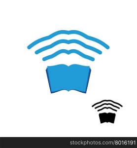 Wi fi book. Wireless transmission of knowledge. Remote access information. Wifi Internet book. Wi-fi Icon baggage cognition flat icon. Information Waves go from log.&#xA;