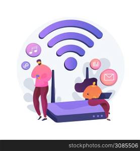 Wi-fi connection abstract concept vector illustration. Internet communication technology, free public Wi-Fi service, wireless device connection, mobile phone, network access abstract metaphor.. Wi-fi connection abstract concept vector illustration.