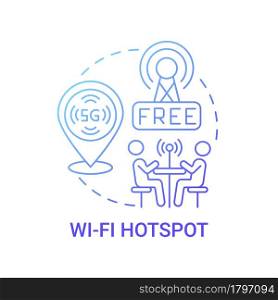 Wi-fi hotspot gradient blue concept icon. Wifi network abstract idea thin line illustration. Wireless internet access point. Internet in public places. Vector isolated outline color drawing.. Wi-fi hotspot gradient blue concept icon