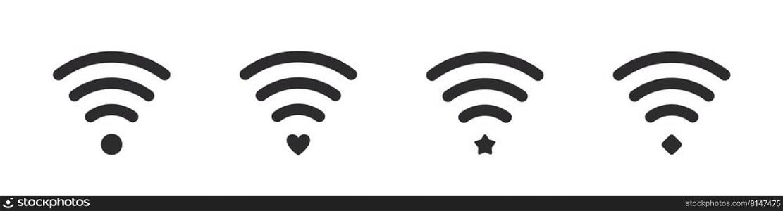 Wi-fi icons. Wifi sign set. Isolated wifi vector symbols. Wireless internet signal bars. Vector icons