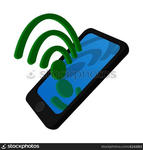 Wi-fi Internet connection on a smartphone cartoon icon on a white background. Wi-fi Internet connection on a smartphone icon