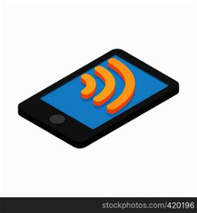 Wi-fi Internet connection on a smartphone isometric 3d icon on a white background. Wi-fi Internet connection on a smartphone