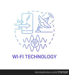 Wi-fi technology gradient blue concept icon. Radio signal abstract idea thin line illustration. Set of protocols. Connect computer and mobile phone. Vector isolated outline color drawing.. Wi-fi technology gradient blue concept icon