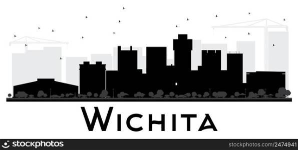 Wichita City skyline black and white silhouette. Vector illustration. Simple flat concept for tourism presentation, banner, placard or web site. Business travel concept. Cityscape with landmarks