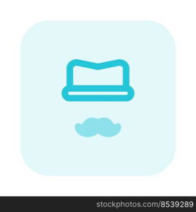 Wide brim hat with mustache isolated on a white background