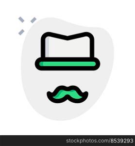 Wide brim hat with mustache isolated on a white background