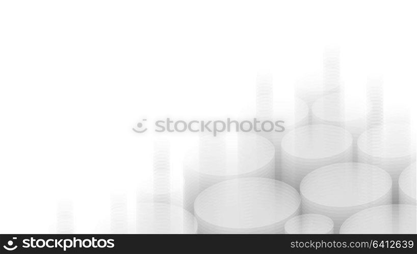Wide format abstract background, visual illusion of gradient effect. Rhythmic circles. Decorative shapes. 3d white background. Vector EPS10 without gradient with transparency. Motion blur illusion. 3d white background. Vector EPS10