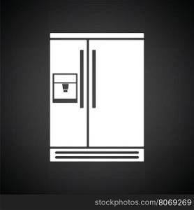 Wide refrigerator icon. Black background with white. Vector illustration.