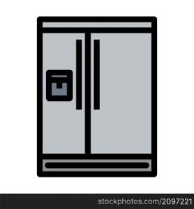 Wide Refrigerator Icon. Editable Bold Outline With Color Fill Design. Vector Illustration.