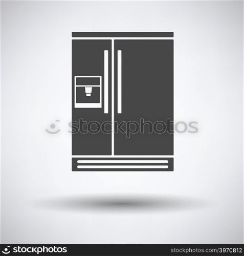 Wide refrigerator icon on gray background with round shadow. Vector illustration.