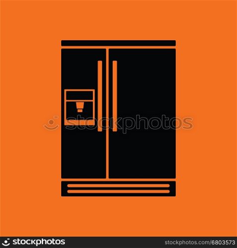 Wide refrigerator icon. Orange background with black. Vector illustration.