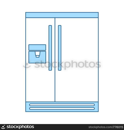 Wide Refrigerator Icon. Thin Line With Blue Fill Design. Vector Illustration.