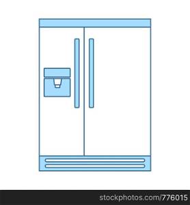 Wide Refrigerator Icon. Thin Line With Blue Fill Design. Vector Illustration.