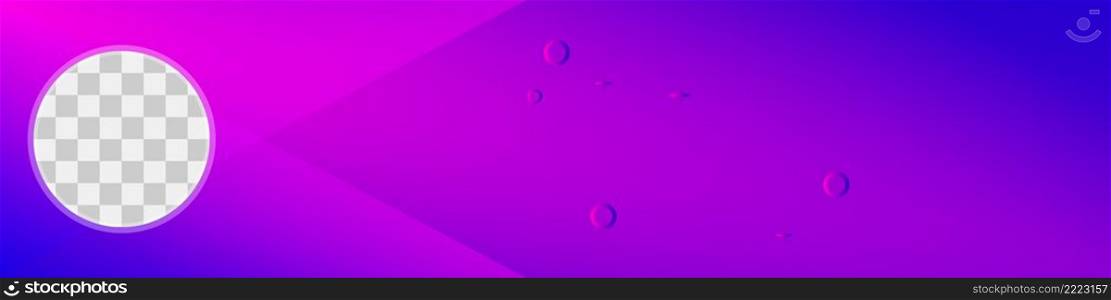 Wide violet gradient horizontal science banner template with a round transparent empty space to insert another picture. Vector illustration.. Wide violet gradient horizontal science banner template. Vector illustration