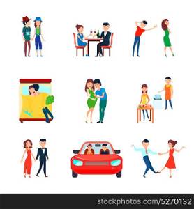 Wife Husband Responsibilities Icon Set. Colored and isolated wife husband responsibilities icon set with couple in love is responsible vector illustration