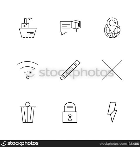 wifi , dustbin , pencil , lock , user interface icons , arrows , navigation , wifi , internet , technology , apps , icon, vector, design,  flat,  collection, style, creative,  icons