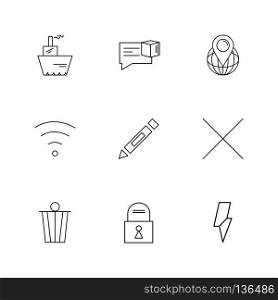 wifi , dustbin , pencil , lock , user interface icons , arrows , navigation , wifi , internet , technology , apps , icon, vector, design,  flat,  collection, style, creative,  icons
