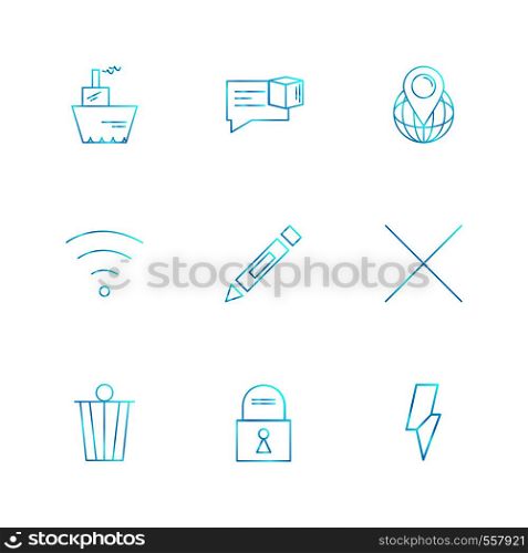 wifi , dustbin , pencil , lock , user interface icons , arrows , navigation , wifi , internet , technology , apps , icon, vector, design, flat, collection, style, creative, icons