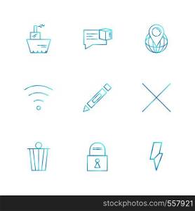 wifi , dustbin , pencil , lock , user interface icons , arrows , navigation , wifi , internet , technology , apps , icon, vector, design, flat, collection, style, creative, icons