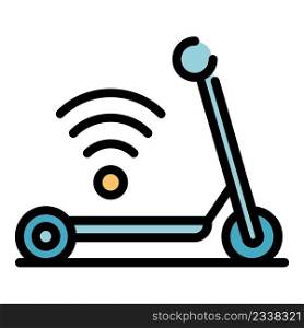 Wifi electric scooter icon. Outline wifi electric scooter vector icon color flat isolated. Wifi electric scooter icon color outline vector