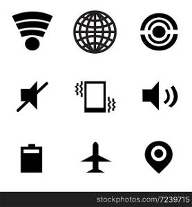 wifi icon, mobile data icon, personal hotspot icon, silent icon, vibrate icon, ring icon, battery icon, aeroplane icon and GPS icon of smartphone on white background