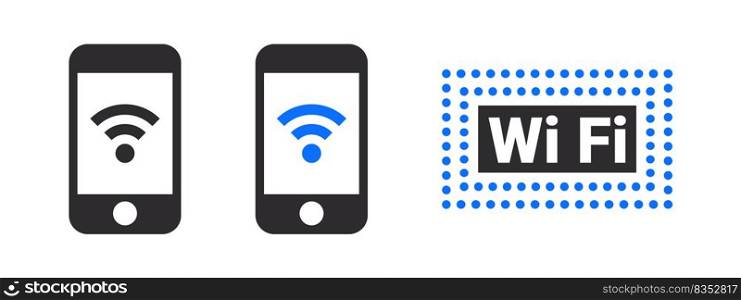 Wifi icons. Wireless icons and conceptual wifi icons. Phone icon with WiFi. Vector images