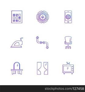 wifi ,  infrared , household , electronics , dice , sun , speaker, clock , balls , iron , couch , curtains ,icon, vector, design,  flat,  collection, style, creative,  icons