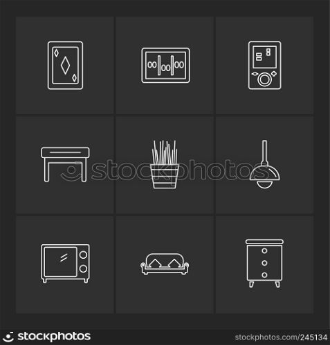 wifi ,  infrared , household , electronics , dice , sun , speaker, clock , balls , iron , couch , curtains ,icon, vector, design,  flat,  collection, style, creative,  icons