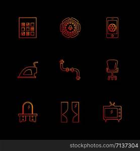 wifi , infrared , household , electronics , dice , sun , speaker, clock , balls , iron , couch , curtains ,icon, vector, design, flat, collection, style, creative, icons
