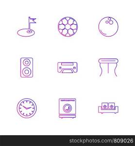 wifi , infrared , household , electronics , dice , sun , speaker, clock , balls , iron , couch , curtains ,icon, vector, design, flat, collection, style, creative, icons