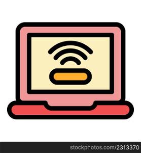 Wifi laptop request icon. Outline wifi laptop request vector icon color flat isolated. Wifi laptop request icon color outline vector