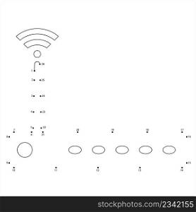 Wifi Modem Icon Connect The Dots, Router Internet Network Hardware Vector Art Illustration, Puzzle Game Containing A Sequence Of Numbered Dots