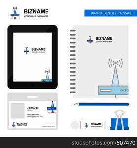Wifi router Business Logo, Tab App, Diary PVC Employee Card and USB Brand Stationary Package Design Vector Template