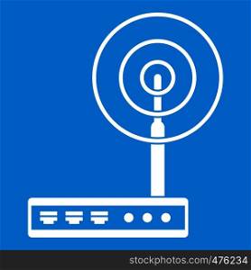 Wifi router icon white isolated on blue background vector illustration. Wifi router icon white