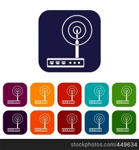 Wifi router icons set vector illustration in flat style In colors red, blue, green and other. Wifi router icons set flat