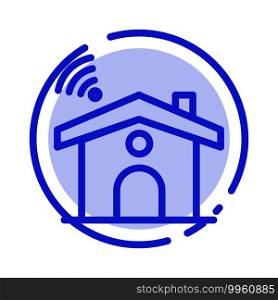 Wifi, Service, Signal, House Blue Dotted Line Line Icon