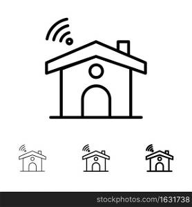Wifi, Service, Signal, House Bold and thin black line icon set