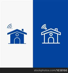 Wifi, Service, Signal, House Line and Glyph Solid icon Blue banner Line and Glyph Solid icon Blue banner