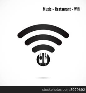 Wifi sign,music and restaurant icon vector design.Wifi,spoon and fork symbol.Music and restaurant wifi hotspot icon.Corporate business and industrial idea. Vector illustration