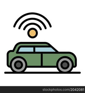 Wifi sign over the car icon. Outline wifi sign over the car vector icon color flat isolated. Wifi sign over the car icon color outline vector