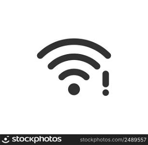Wifi symbol and exclamation mark icon. Jamming wireless internet signal. Wi-Fi error. Failure wifi icon. Disconnected wireless internet signal. Vector illustration isolated on white background.. Wifi symbol and exclamation mark icon. Jamming wireless internet signal. Wi-Fi error. Failure wifi icon. Disconnected wireless internet signal. Vector illustration isolated on white background