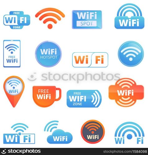 Wifi zone icons set. Cartoon set of wifi zone vector icons for web design. Wifi zone icons set, cartoon style