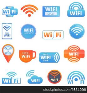 Wifi zone icons set. Cartoon set of wifi zone vector icons for web design. Wifi zone icons set, cartoon style