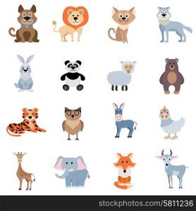 Wild and home animals set of donkey fox sheep rabbit isolated vector illustration. Wild And Home Animals Set