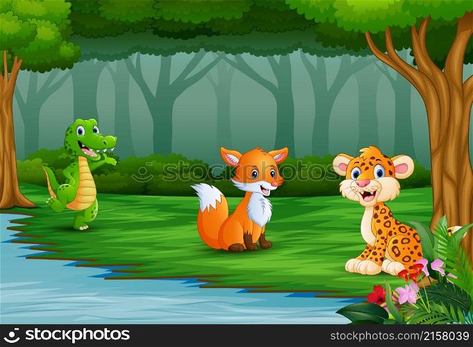 Wild animal are enjoying nature by the river