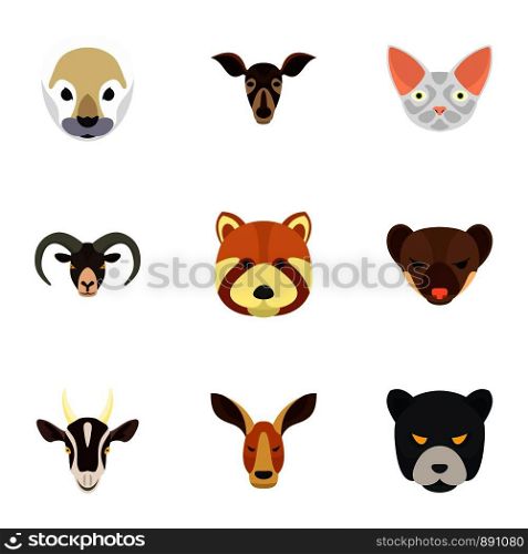Wild animal icon set. Flat set of 9 wild animal vector icons for web design. Wild animal icon set, flat style