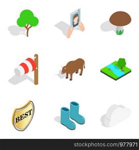 Wild animal icons set. Isometric set of 9 wild animal vector icons for web isolated on white background. Wild animal icons set, isometric style